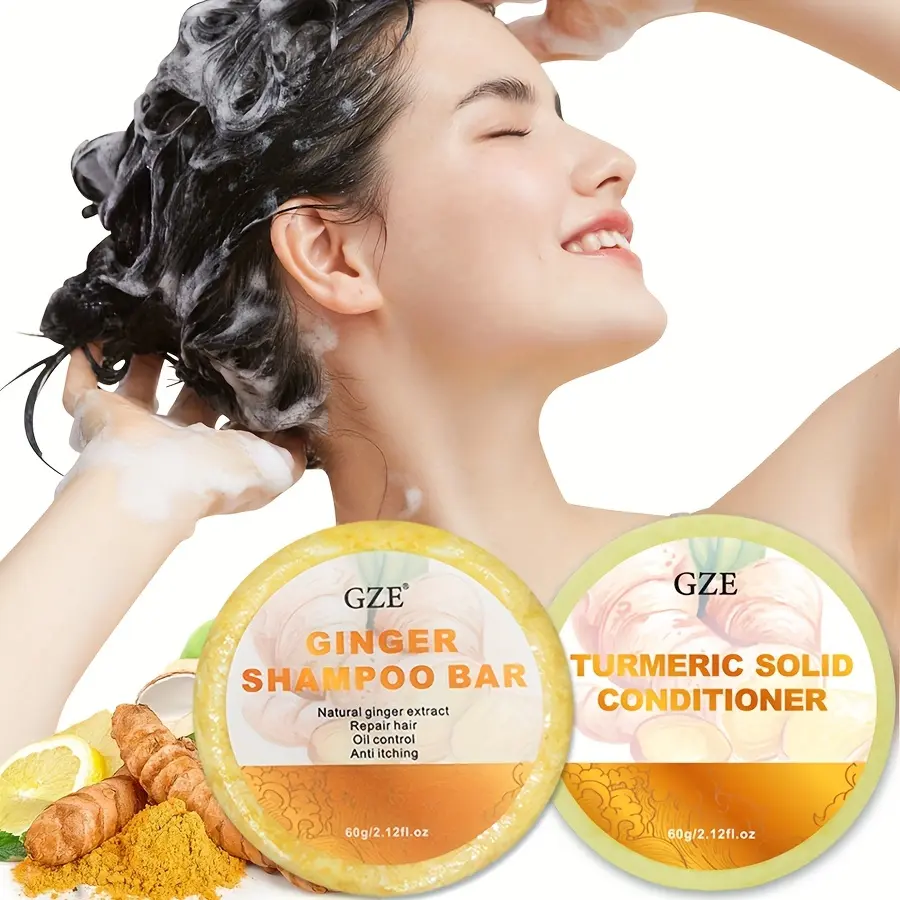 GZE Organic Ginger Shampoo Bar Soap For Hair, Natural Hair Care For Women and Men , Lock in Moisture & Shine and Control Frizz