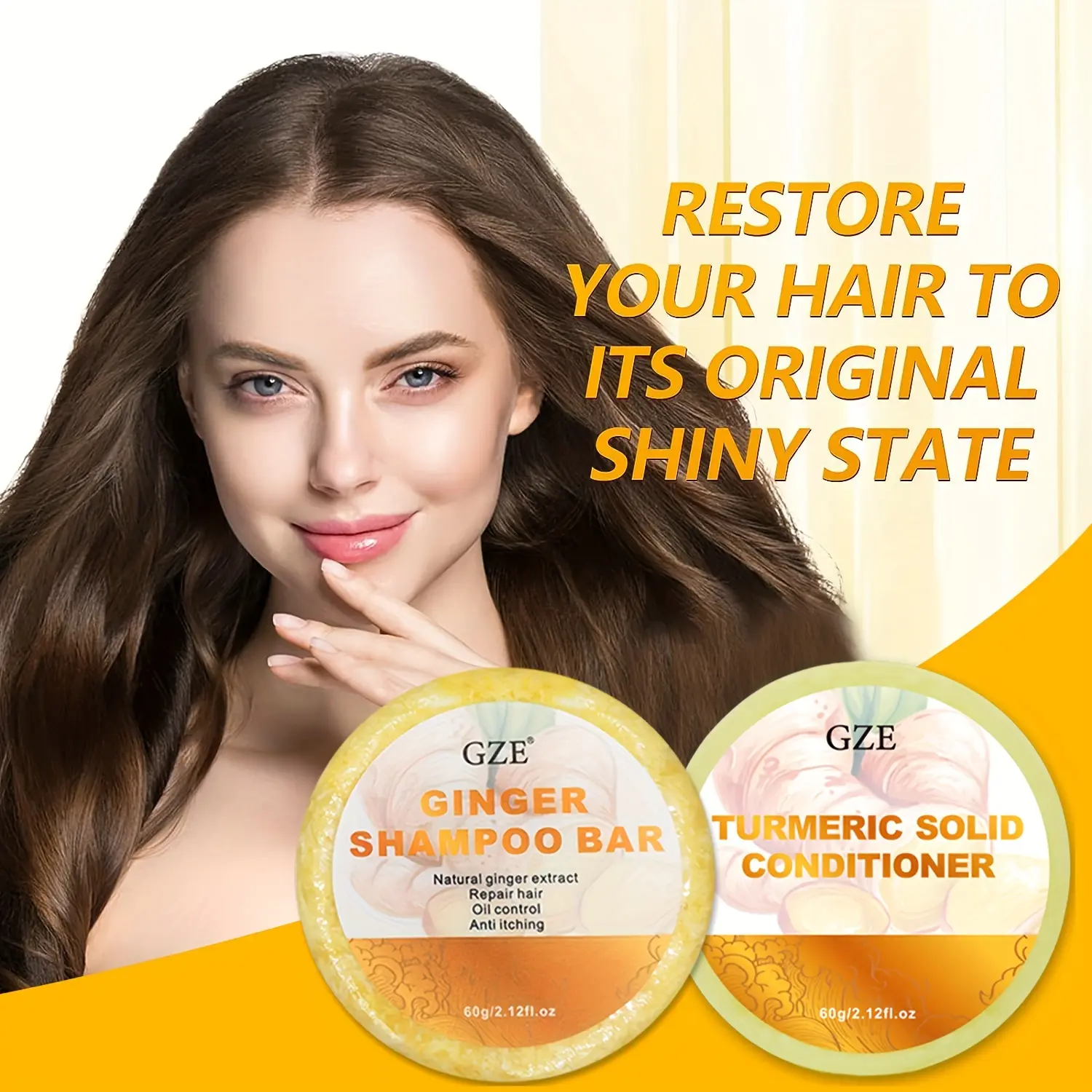 GZE Organic Ginger Shampoo Bar Soap For Hair, Natural Hair Care For Women and Men , Lock in Moisture & Shine and Control Frizz