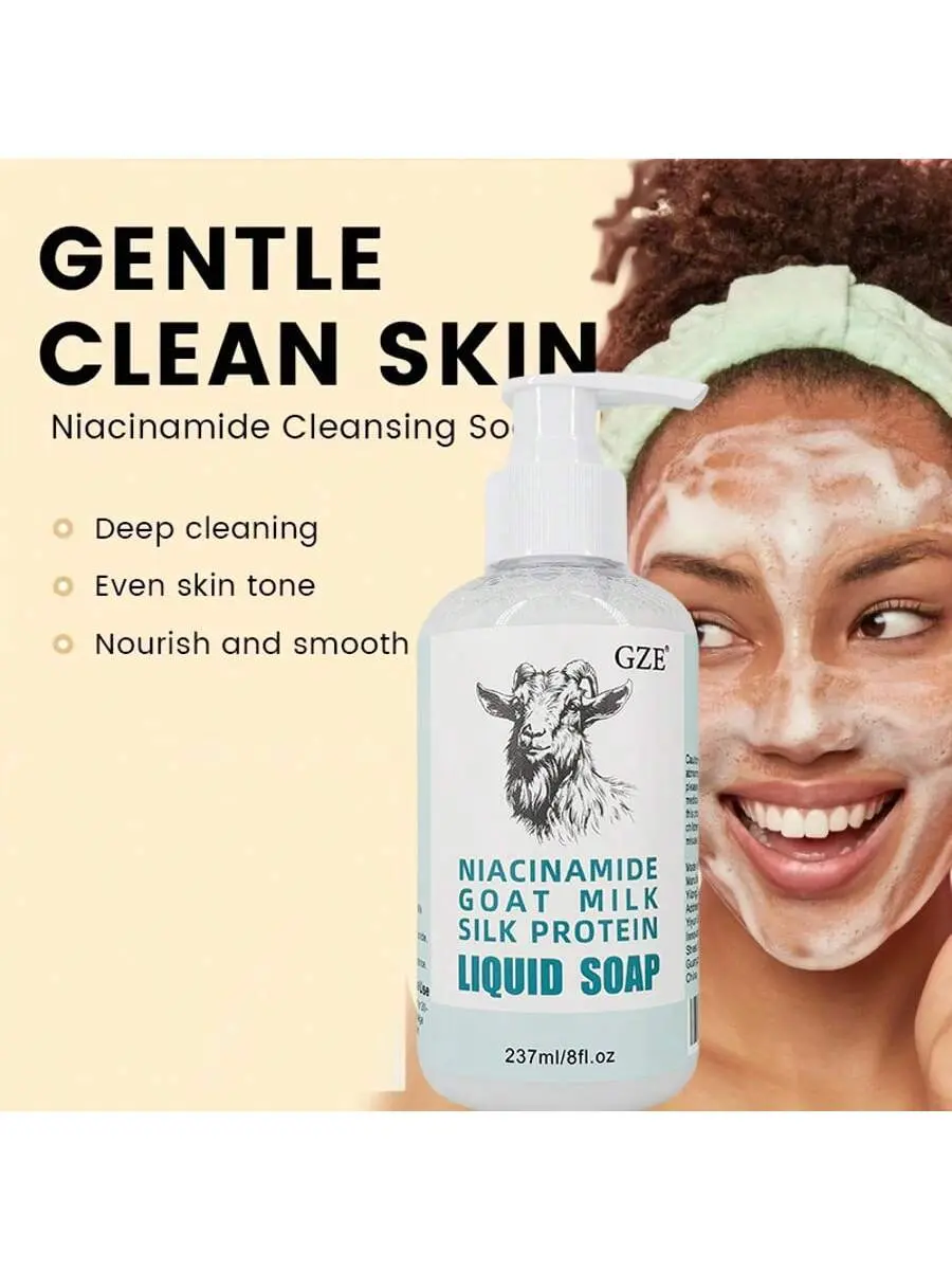 GZE Niacinamide Goat Milk Silk Protein Liquid Soap Moisturizing Gentle Deep Cleansing pH-Balanced Skin Texture Improvement
