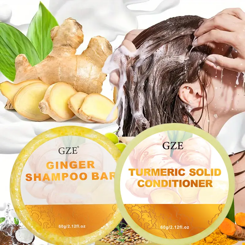 GZE Organic Ginger Shampoo Bar Soap For Hair, Natural Hair Care For Women and Men , Lock in Moisture & Shine and Control Frizz