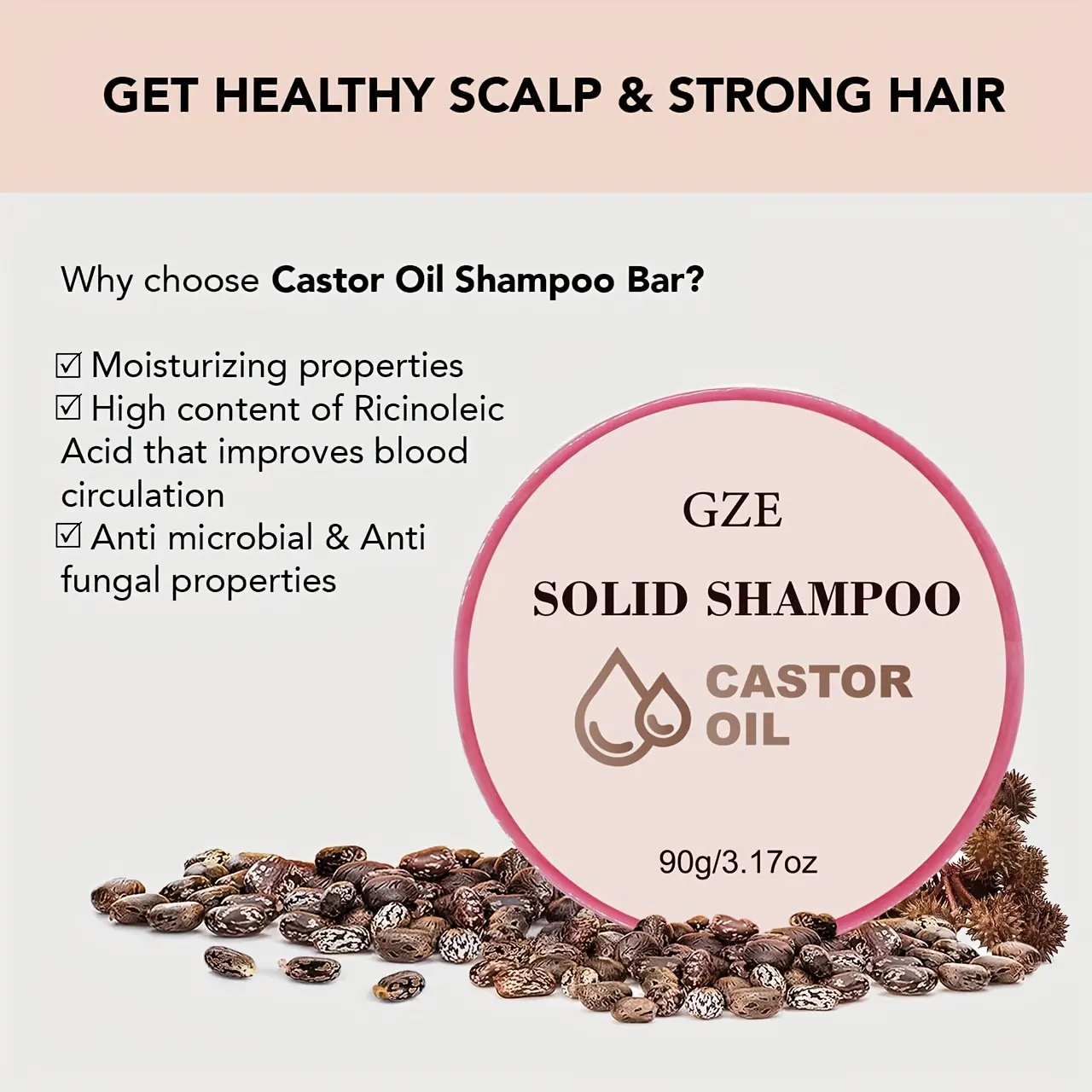GZE Castor Oil Nourishing Shampoo Bar | Bottle-free Eco-friendly | Shampoo Hydrates & Moisturizes Dull and Dry Hair