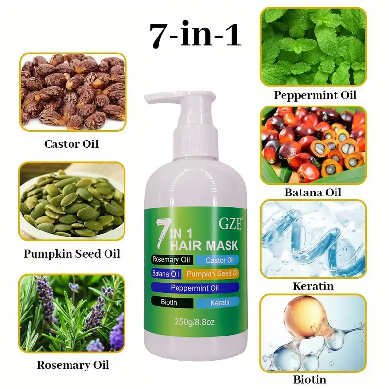 GZE 7 IN 1 HAIR MASK Deep Conditioning Repair Split Ends Anti-Breakage Soften Hair Silky Hair For Dry Hair Hydrating Enriched