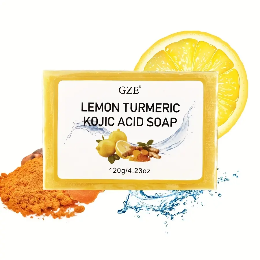 GZE Body Restore Lemon Turmeric Kojic Acid Soap, with Shea Butter, For Face Dark Spots, Body, Rejuvenating, Exfoliating