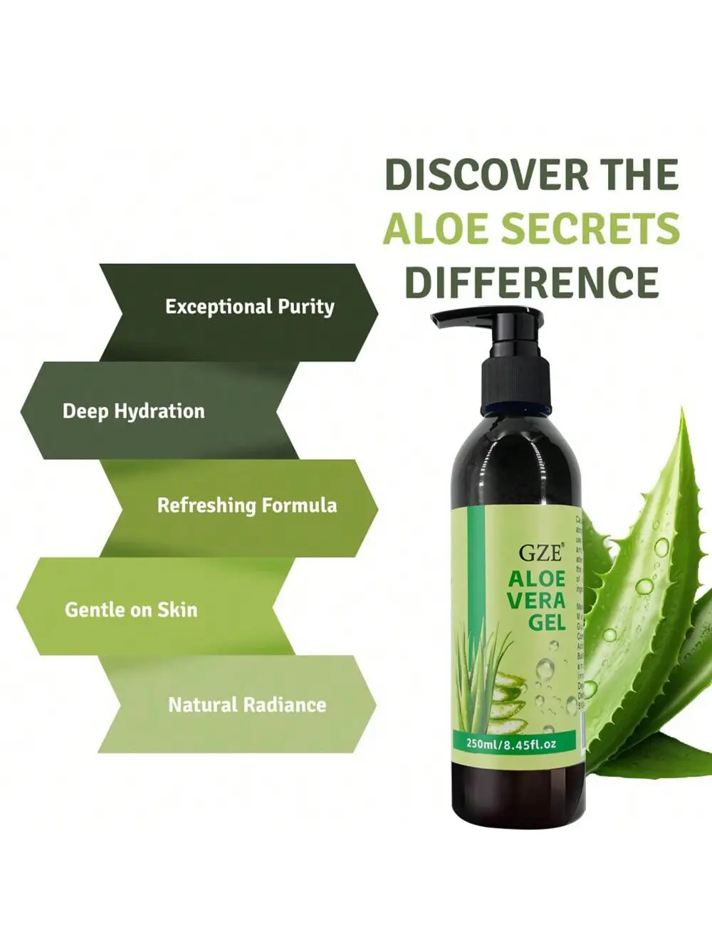 GZE Aloe Vera Gel Boosts Skin Vitality & Hair Hydration & Frizz Control, Sensitive Skin Deeply Moisturizes & Nourishes