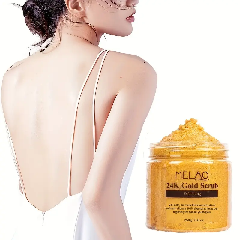 MELAO 24K Gold Scrub, Exfoliate Face & Body Salt Scrub,Pore Cleanser, Shower Scrub For Men & Women