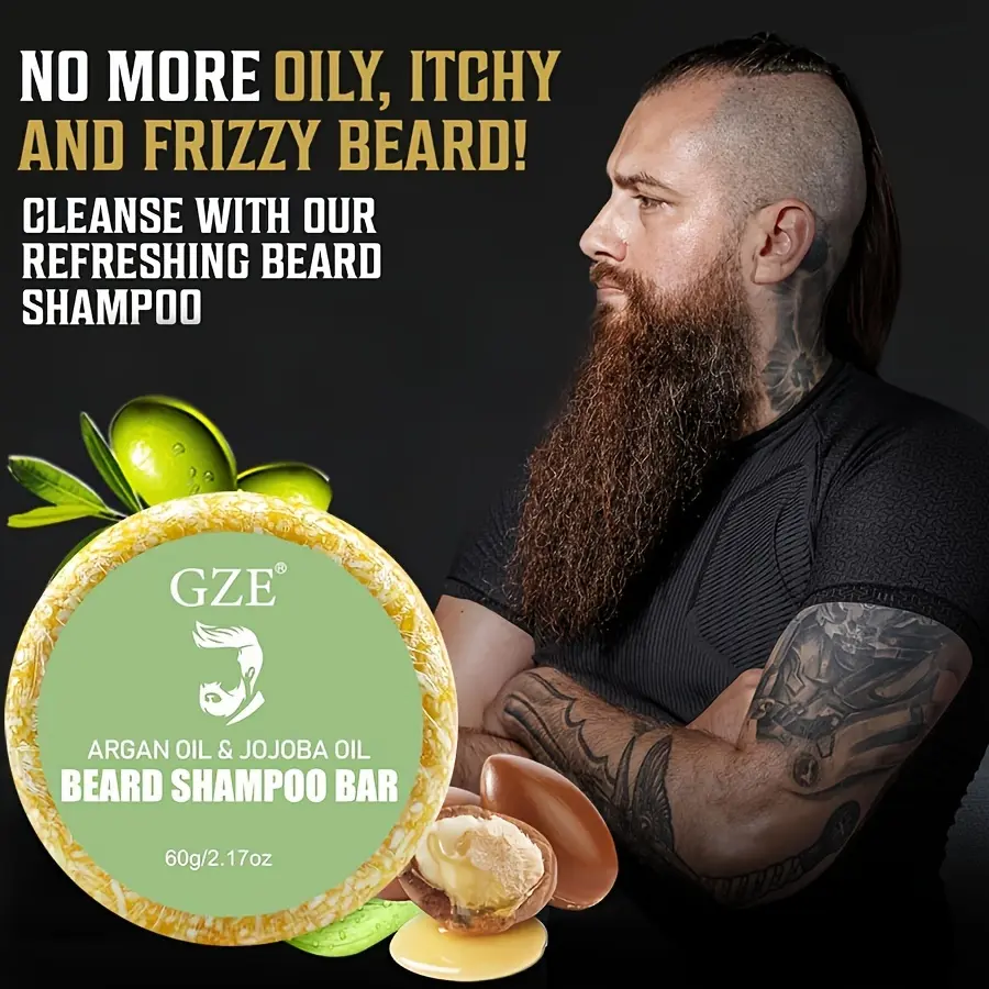 GZE Beard Wash & Conditioner Soap Set Argan & Jojoba Oils – Softens, Smooths & Strengthens Beard Growth