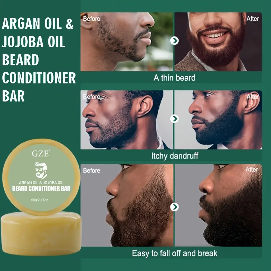 GZE Beard Wash & Conditioner Soap Set Argan & Jojoba Oils – Softens, Smooths & Strengthens Beard Growth
