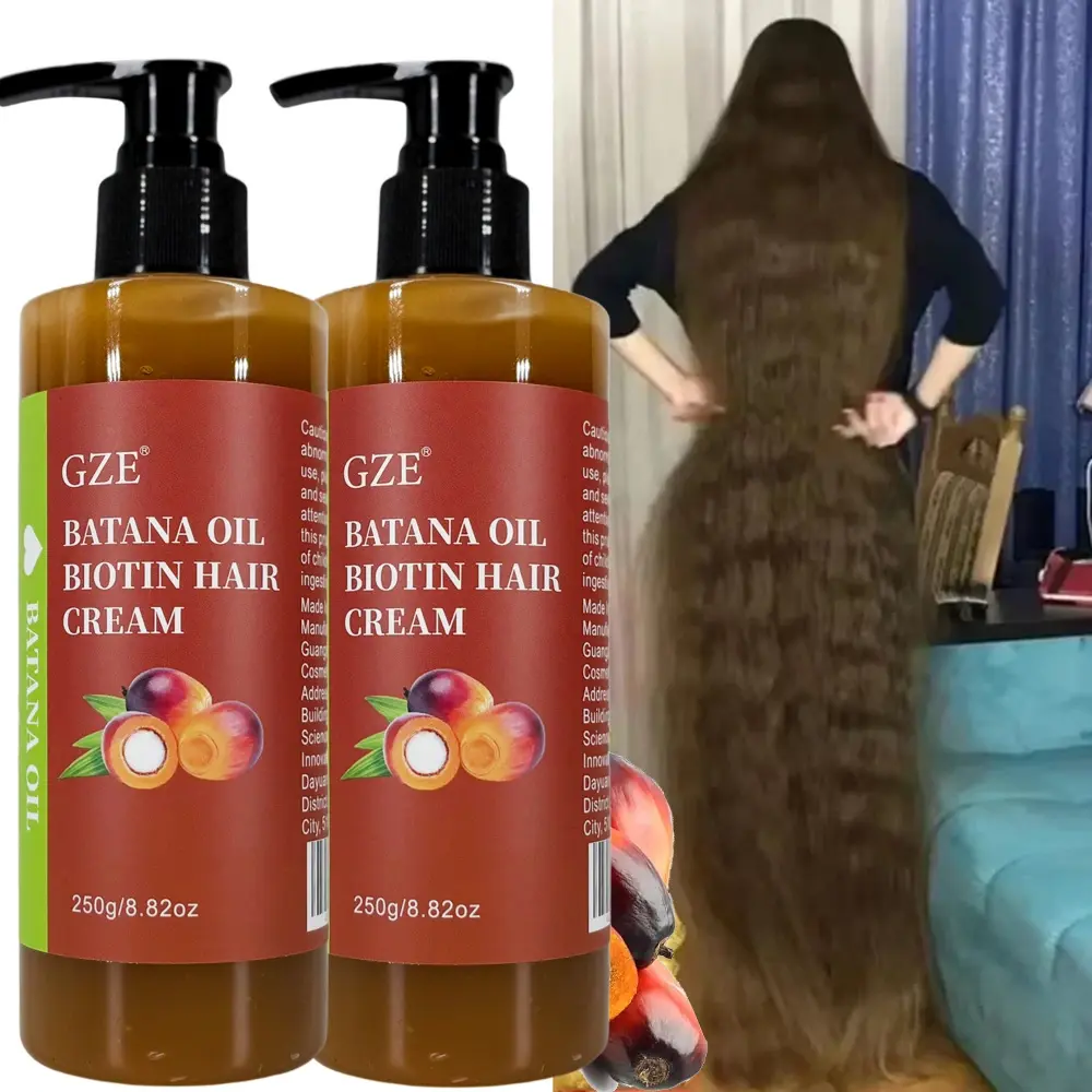 2 Pack GZE Batana Oil Biotin Hair Cream Strong Hair Anti-Breakage Repair Split Ends Silky For Dry Hair