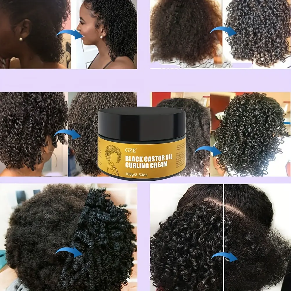GZE Black Castor Oil Curl Defining Cream Non-stick Hydrates & eliminates frizz, Hair-Smoothing Anti-Frizz Cream
