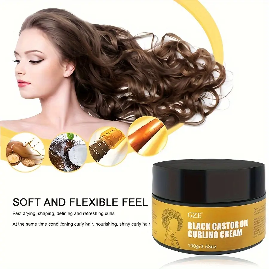 GZE Black Castor Oil Curl Defining Cream Non-stick Hydrates & eliminates frizz, Hair-Smoothing Anti-Frizz Cream