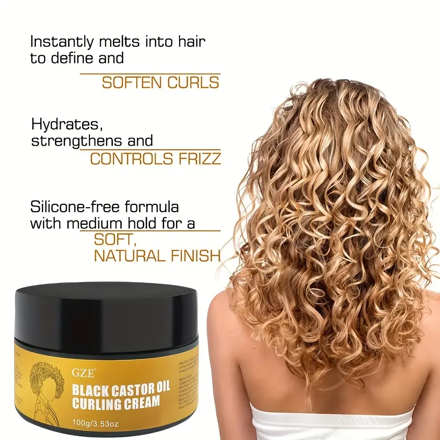 GZE Black Castor Oil Curl Defining Cream Non-stick Hydrates & eliminates frizz, Hair-Smoothing Anti-Frizz Cream