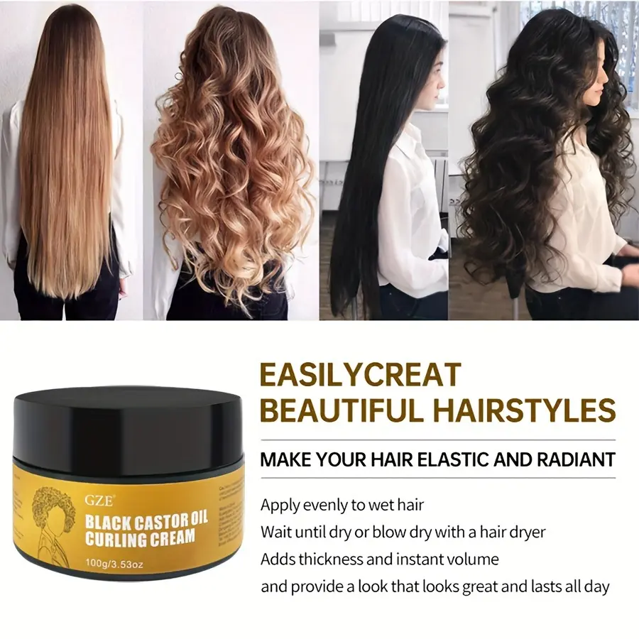 GZE Black Castor Oil Curl Defining Cream Non-stick Hydrates & eliminates frizz, Hair-Smoothing Anti-Frizz Cream