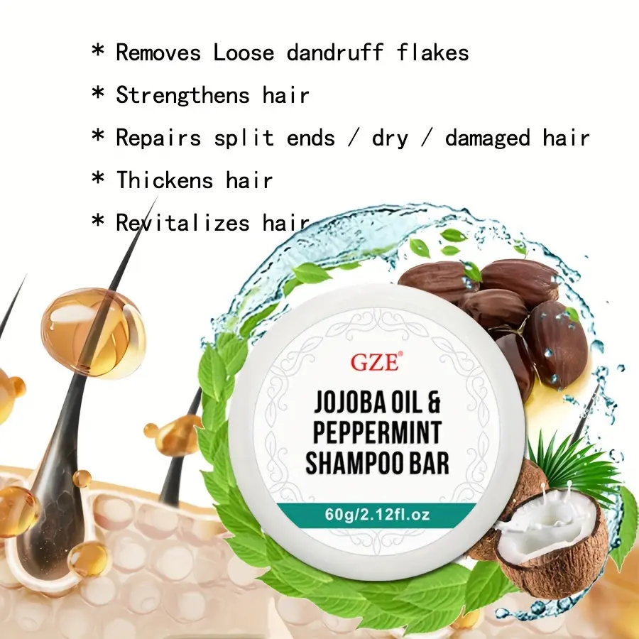 GZE Jojoba Oil & Peppermint Formula Shampoo Bar,-Supports Strong & Healthy Hair-Nourish Follicles with Antioxidants & Vitamins