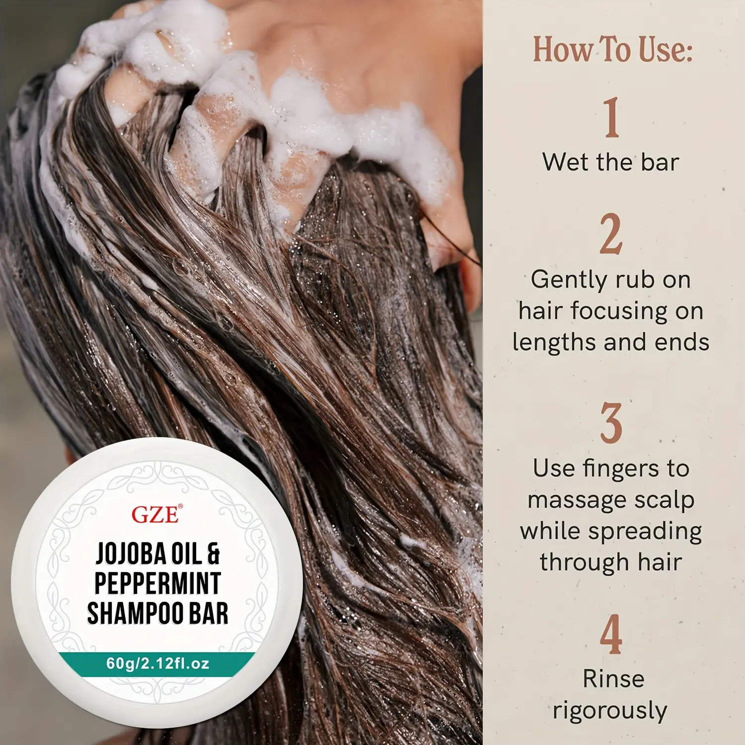 GZE Jojoba Oil & Peppermint Formula Shampoo Bar,-Supports Strong & Healthy Hair-Nourish Follicles with Antioxidants & Vitamins