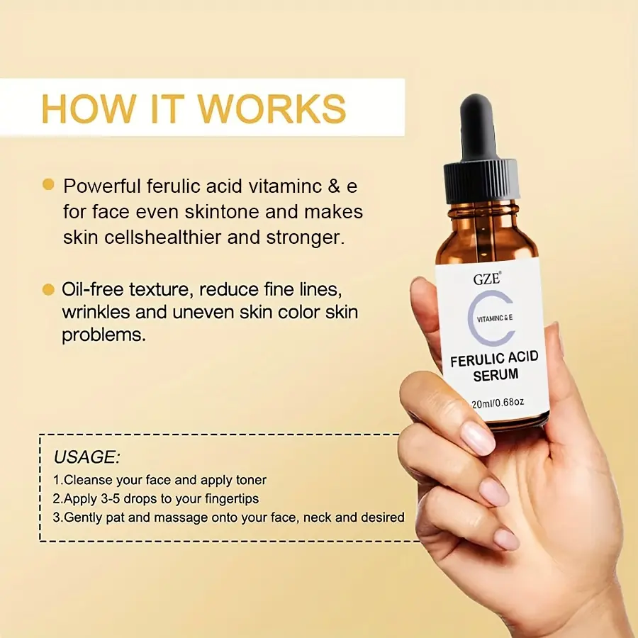 GZE Ferulic Facial Serum with Vitamin C, Vitamin E, & Absorbic Acid - Make you looks Younger, Skin Brightening Face Essence