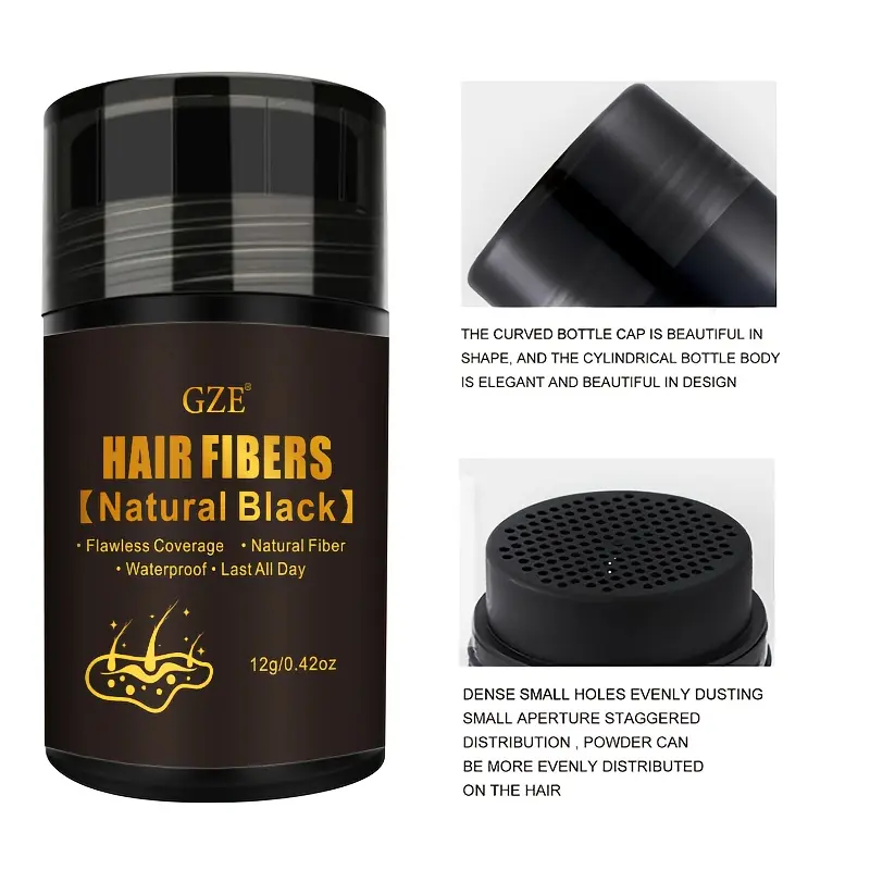 GZE Hair Fibers for Thinning Hair (BLACK) Undetectable & Natural - Hair Powder - Completely Conceals Hair Loss in 15 Sec