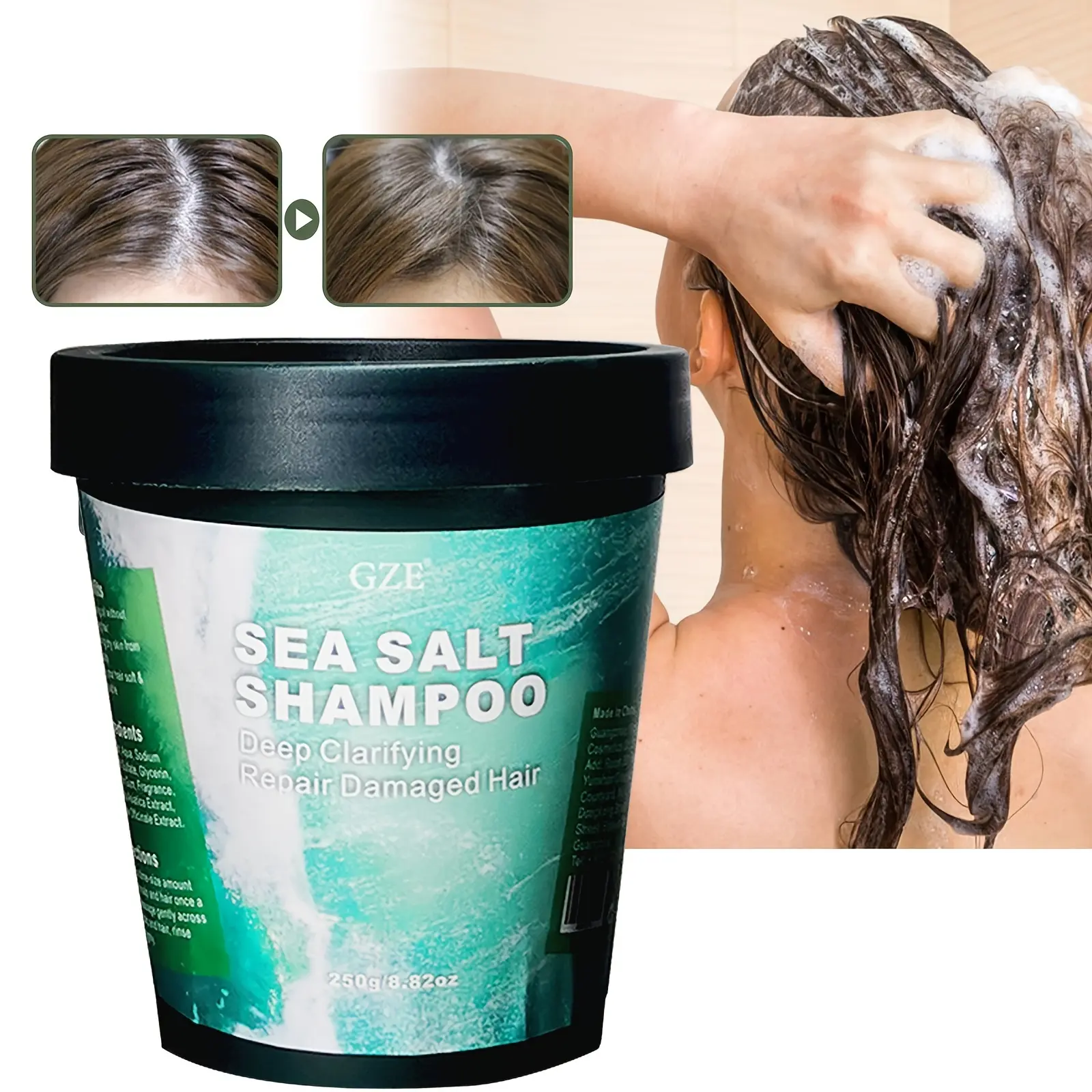 GZE Sea Salt Shampoo For Hair Deep Clarifying Cleans The Scalp And Regenerates Hair Suitable For Curly Hair And Oily Scalp