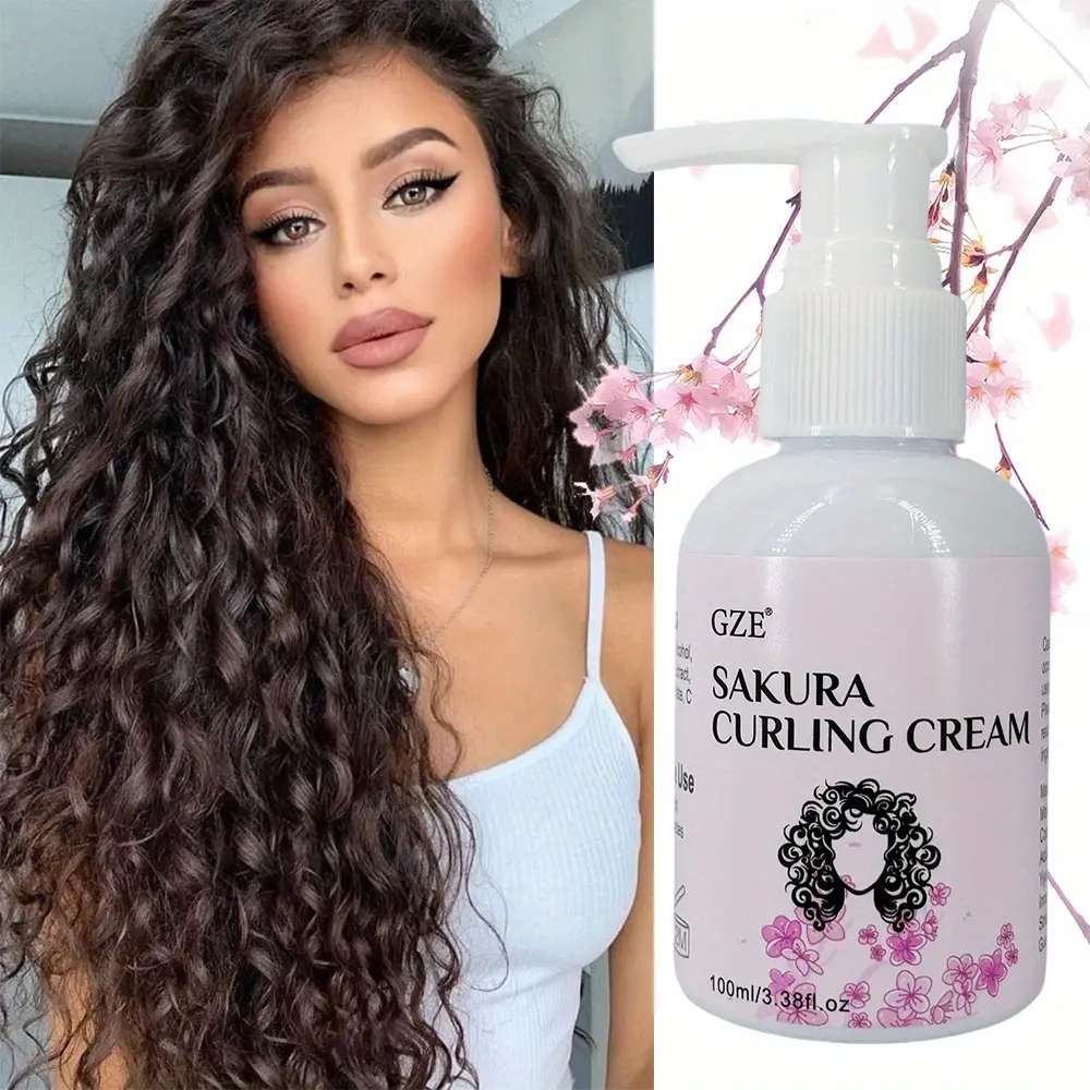 GZE Sakura Curling Cream Fresh Curly Hair Cream Moisturizing Styling Frizz Control Volume Boost Long Lasting Shiny & Hold Waves