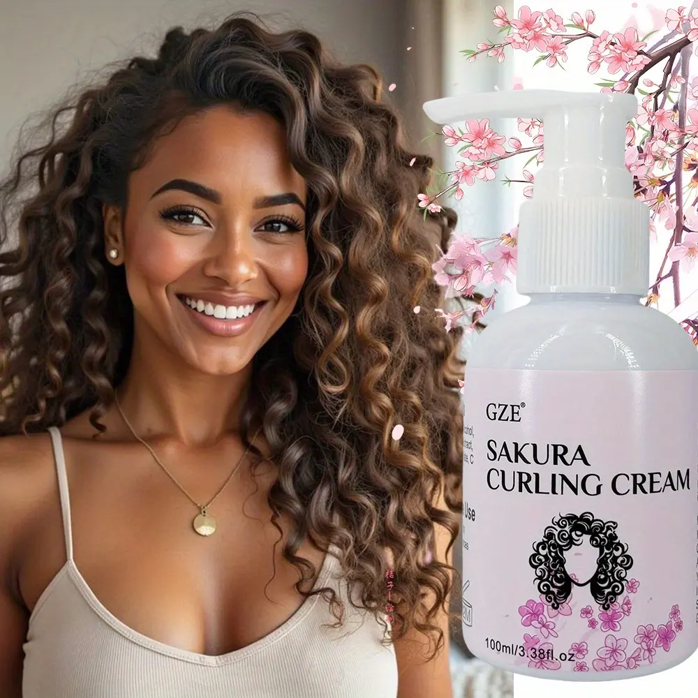 GZE Sakura Curling Cream Fresh Curly Hair Cream Moisturizing Styling Frizz Control Volume Boost Long Lasting Shiny & Hold Waves