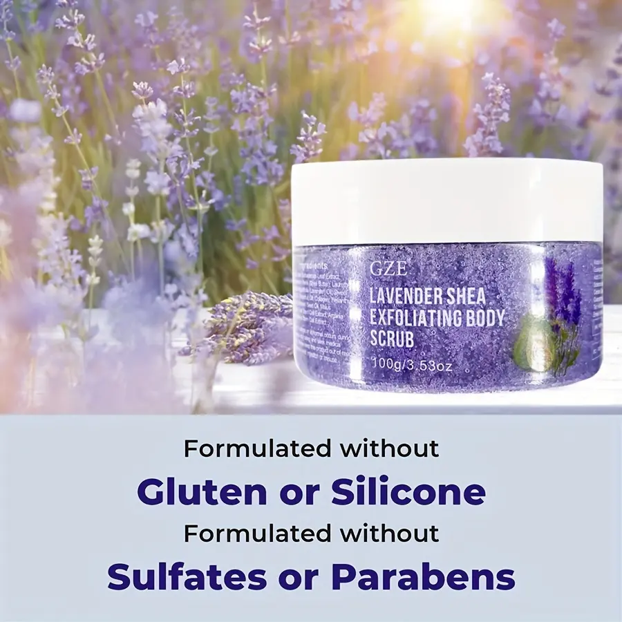 GZE Lavender Oil Body Scrub Exfoliator with Shea Butter, Collagen, Almond Oil - Exfoliating Salt Scrub for Body and Foot