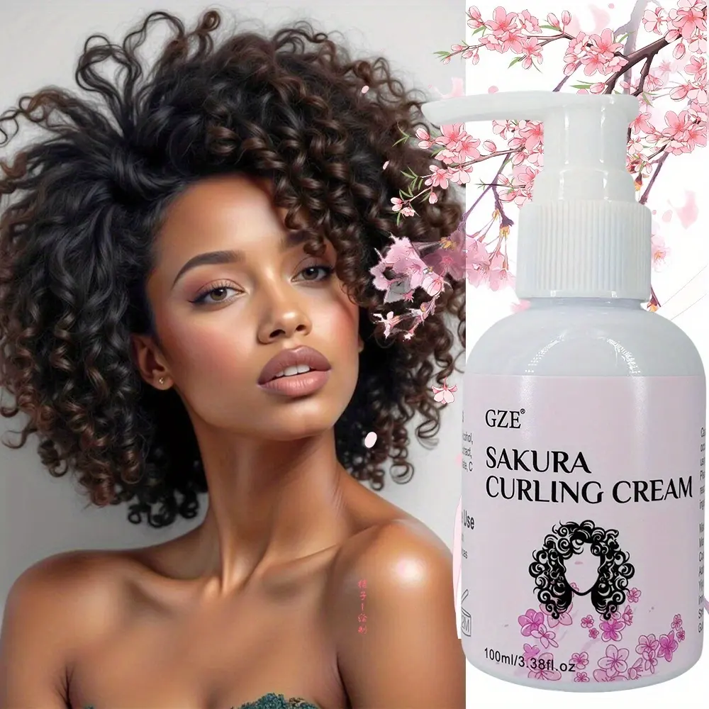 GZE Sakura Curling Cream Fresh Curly Hair Cream Moisturizing Styling Frizz Control Volume Boost Long Lasting Shiny & Hold Waves
