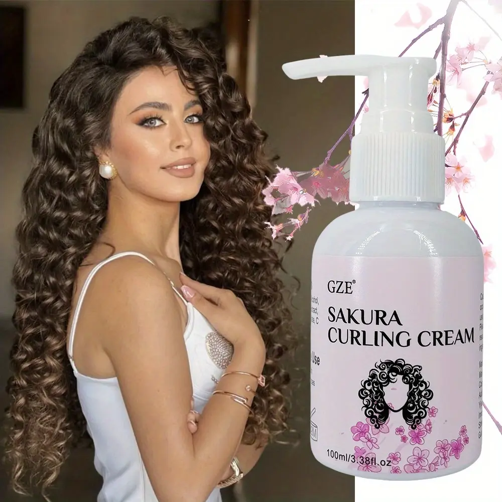 GZE Sakura Curling Cream Fresh Curly Hair Cream Moisturizing Styling Frizz Control Volume Boost Long Lasting Shiny & Hold Waves