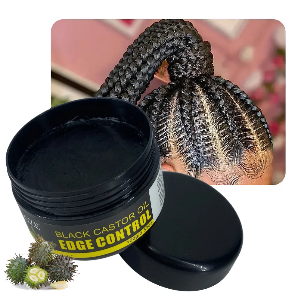 GZE African Black Castor Extra Hold Braid,Contains Black Castor Oil & Coconut Oil Edge Control, Hair Wax Gel for Women