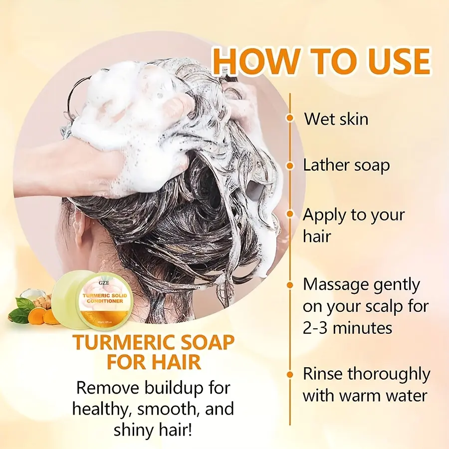 GZE Ginger Shampoo Bar Soap and Turmeric Solid Conditioner Hair Set for Thinning, Lock in Moisture & Shine and Control Frizz.