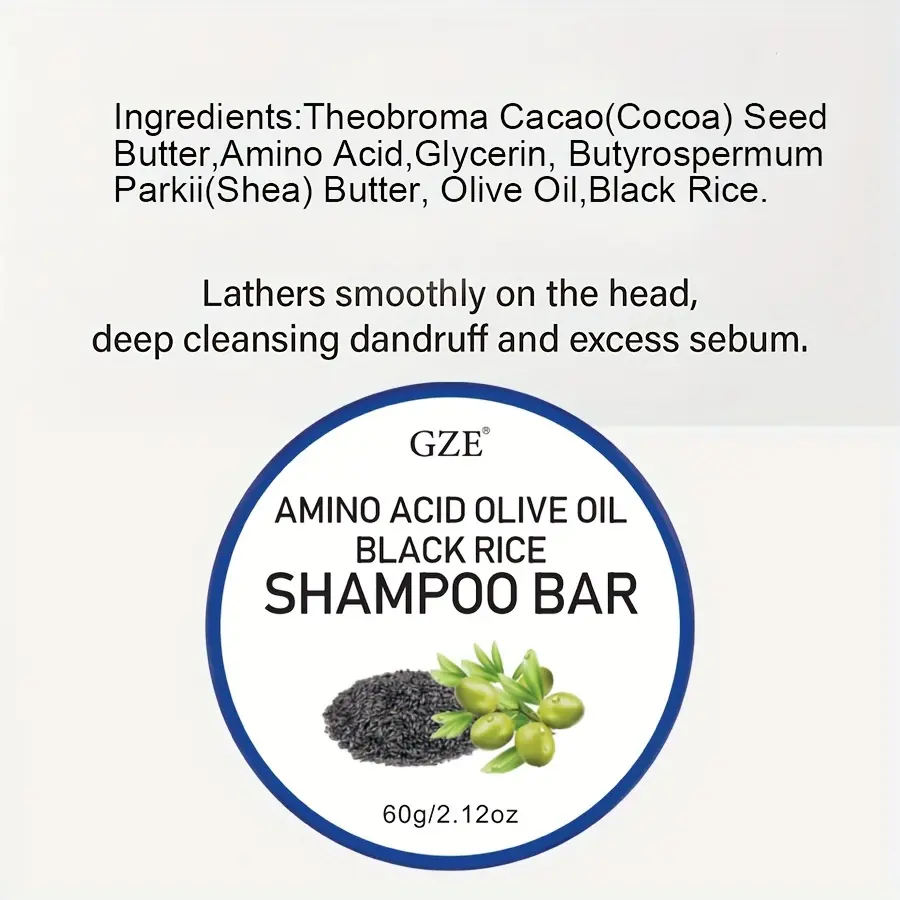 GZE Amino Acid & Olive Oil & Black Rice Shampoo Bar Soap for Hair Grey Reducing, Penetrates Root to Tip