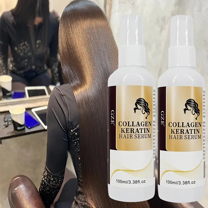 2 Pack GZE Collagen Keratin Hair Serum For Silky Hair Deep Conditioning Hydrating Repair Split Ends Anti-Breakage