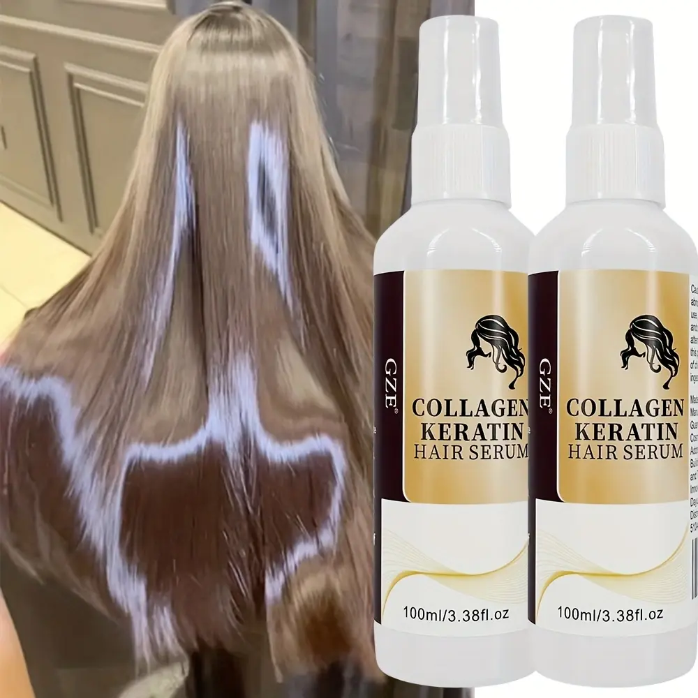 2 Pack GZE Collagen Keratin Hair Serum For Silky Hair Deep Conditioning Hydrating Repair Split Ends Anti-Breakage