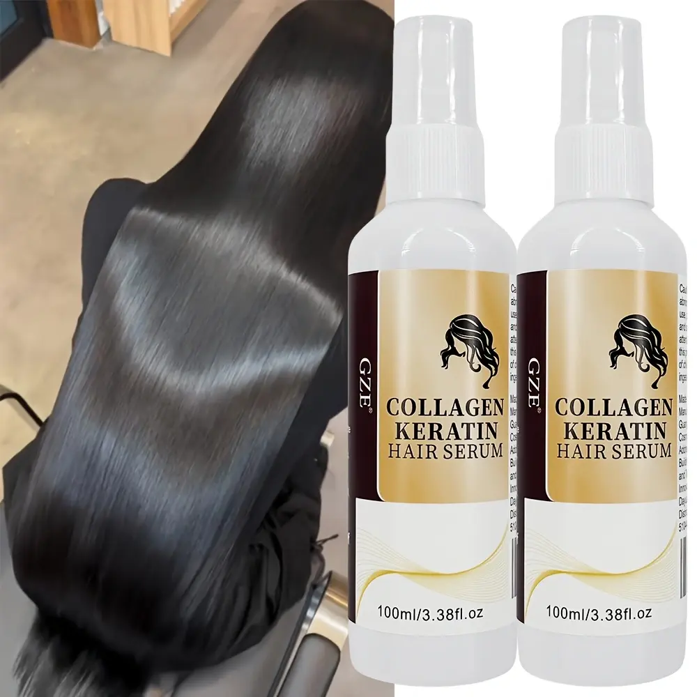 2 Pack GZE Collagen Keratin Hair Serum For Silky Hair Deep Conditioning Hydrating Repair Split Ends Anti-Breakage