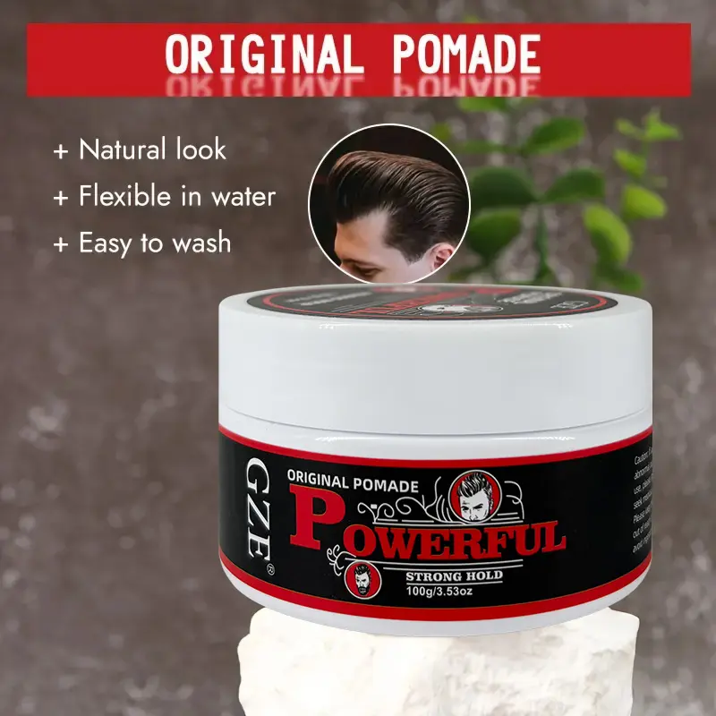 GZE Men's Pomade: Long-Lasting Hold & Shine, Frizz Control, Moisturizing Hair Gel. Natural Look Styling Wax for Dates & Work