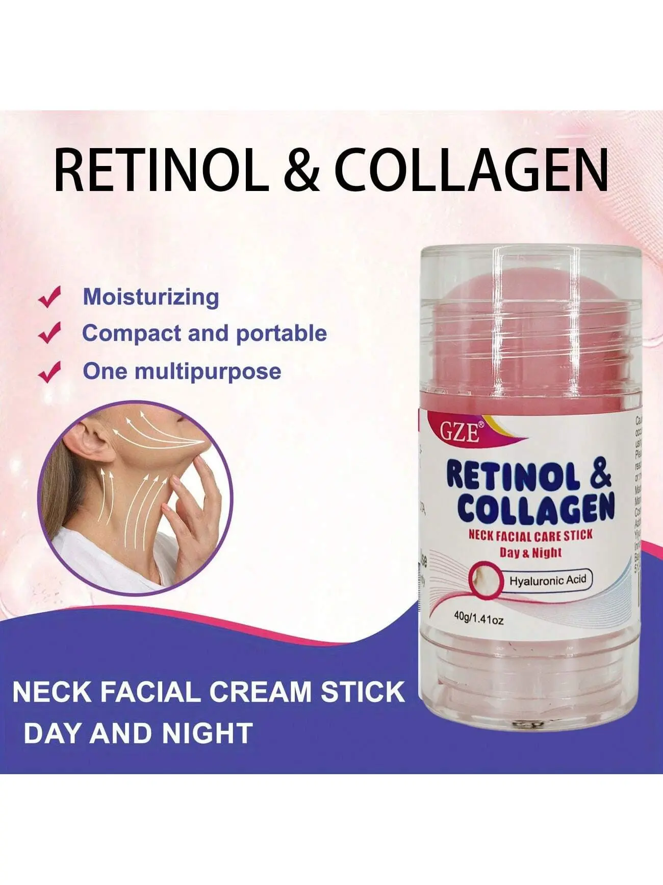 GZE Retinol & Collagen Neck Stick: Facial Moisturizer with Retinol & Collagen Complex, Day & Night Cream - Hydrating Face Cream