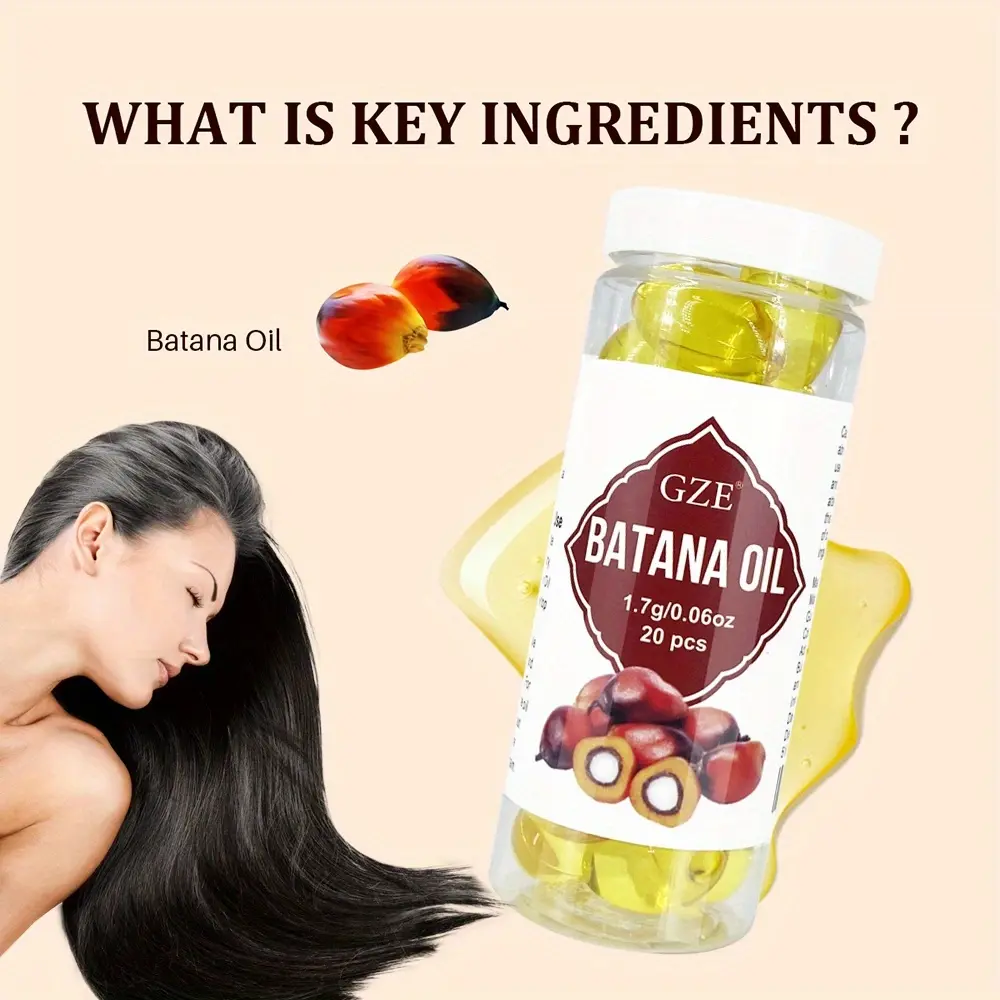 GZE Hair Batana Oil Capsule - Cold Pressed & Unrefined Oil for Hair, Strengthens Hair, Dry Damaged & Thin Hair - 20 Capsules