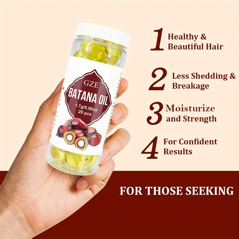 GZE Hair Batana Oil Capsule - Cold Pressed & Unrefined Oil for Hair, Strengthens Hair, Dry Damaged & Thin Hair - 20 Capsules