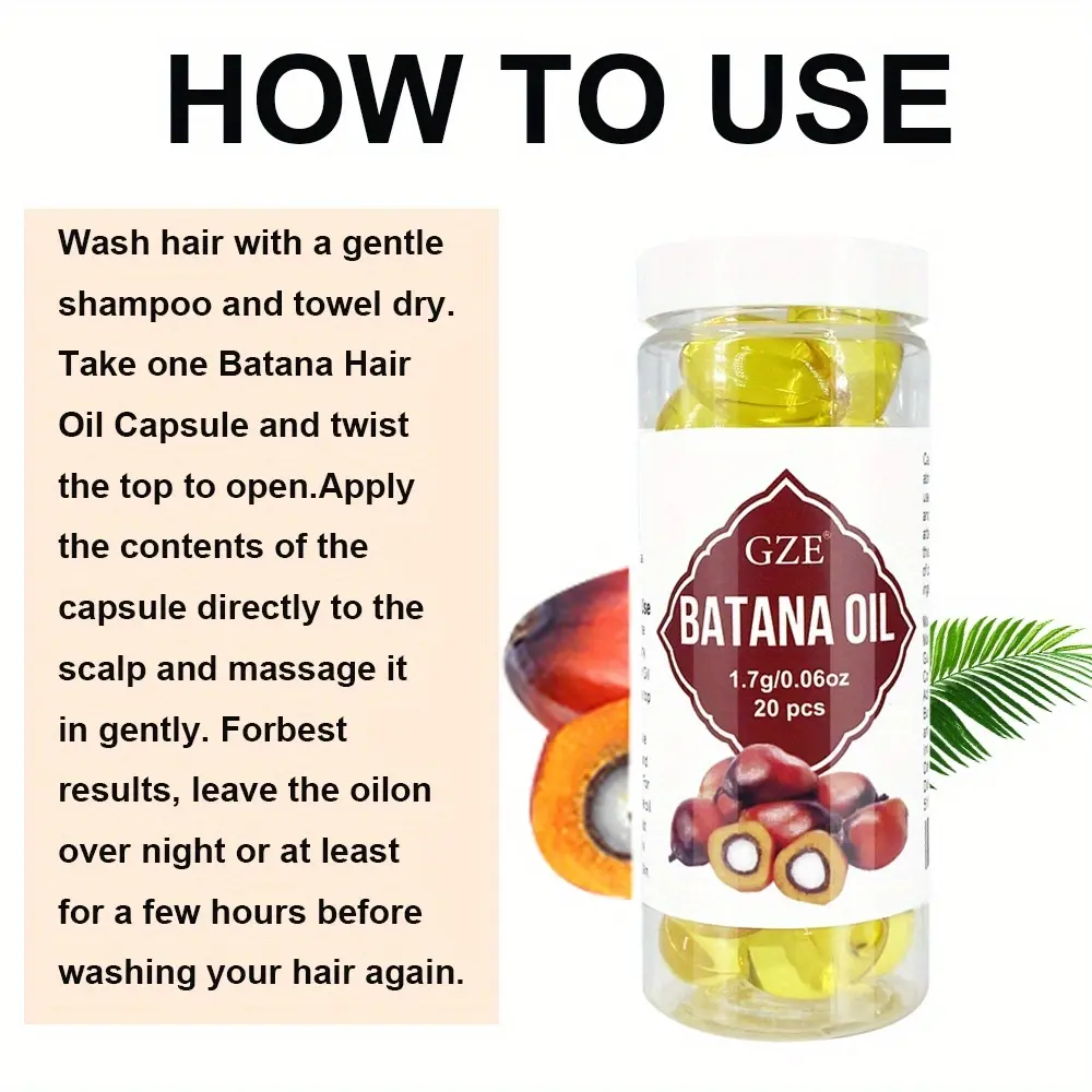 GZE Hair Batana Oil Capsule - Cold Pressed & Unrefined Oil for Hair, Strengthens Hair, Dry Damaged & Thin Hair - 20 Capsules