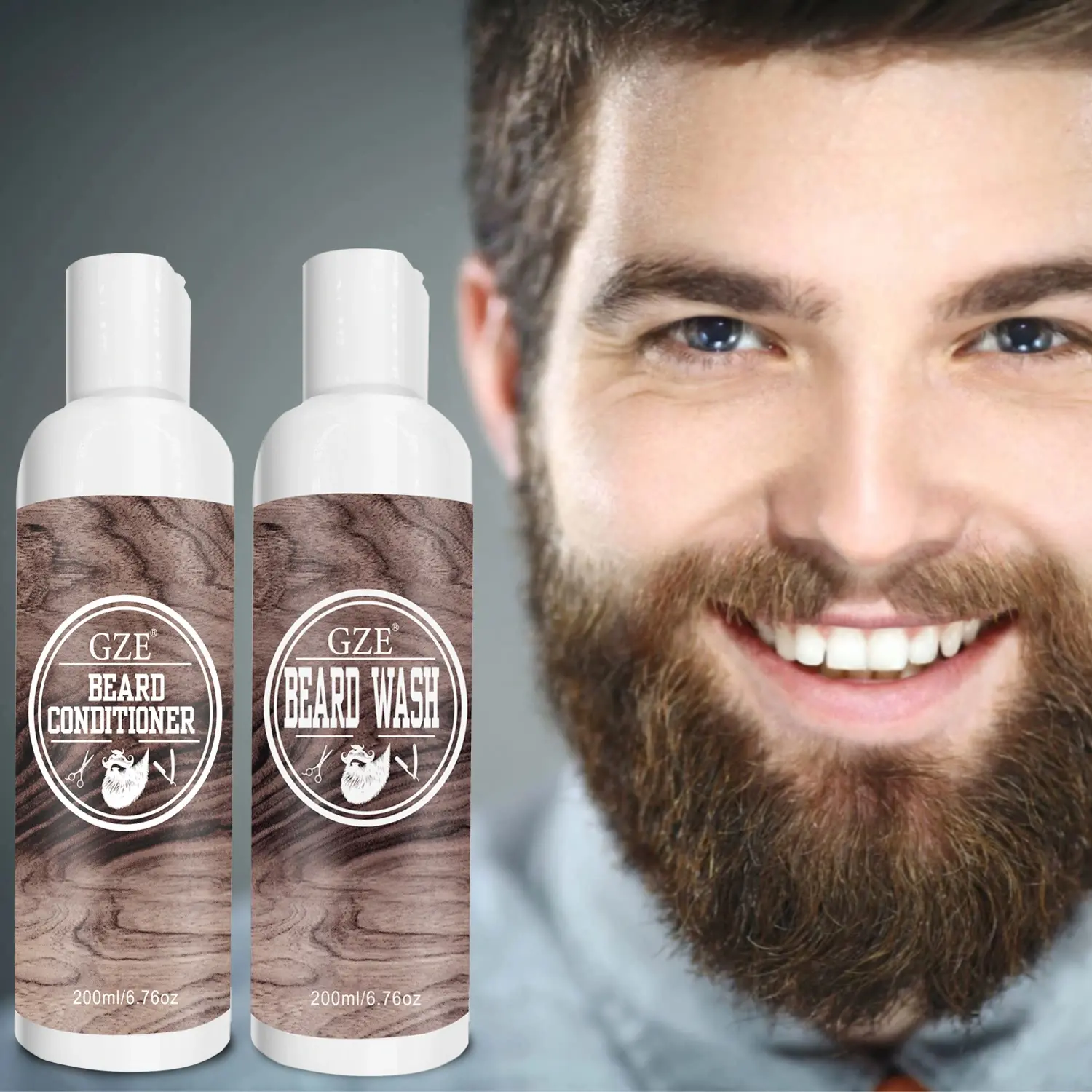 GZE Beard Shampoo & Conditioner - Beard Wash Natural Beard Care with Tea Tree Oil, Argan Oil & Vitamin E for Softness, Strength