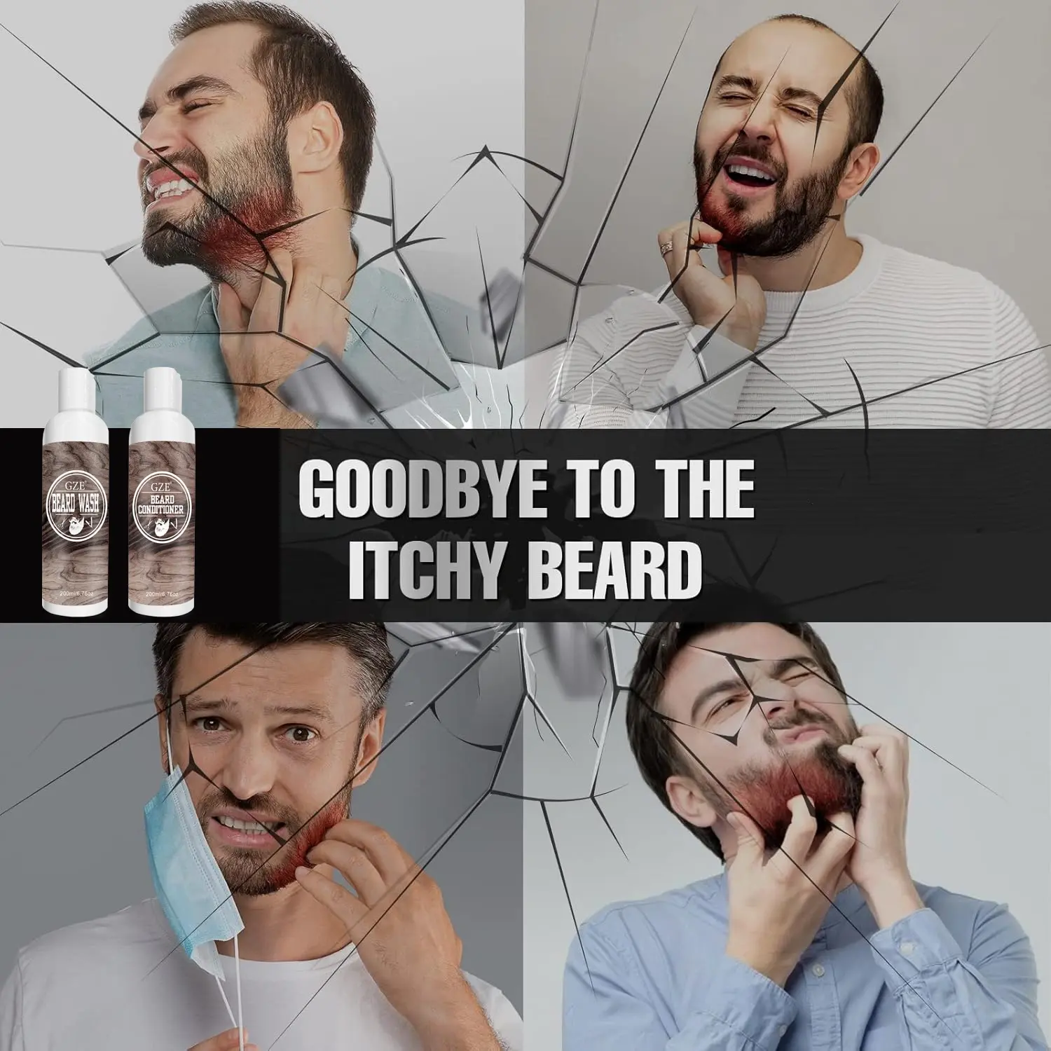 GZE Beard Shampoo & Conditioner - Beard Wash Natural Beard Care with Tea Tree Oil, Argan Oil & Vitamin E for Softness, Strength