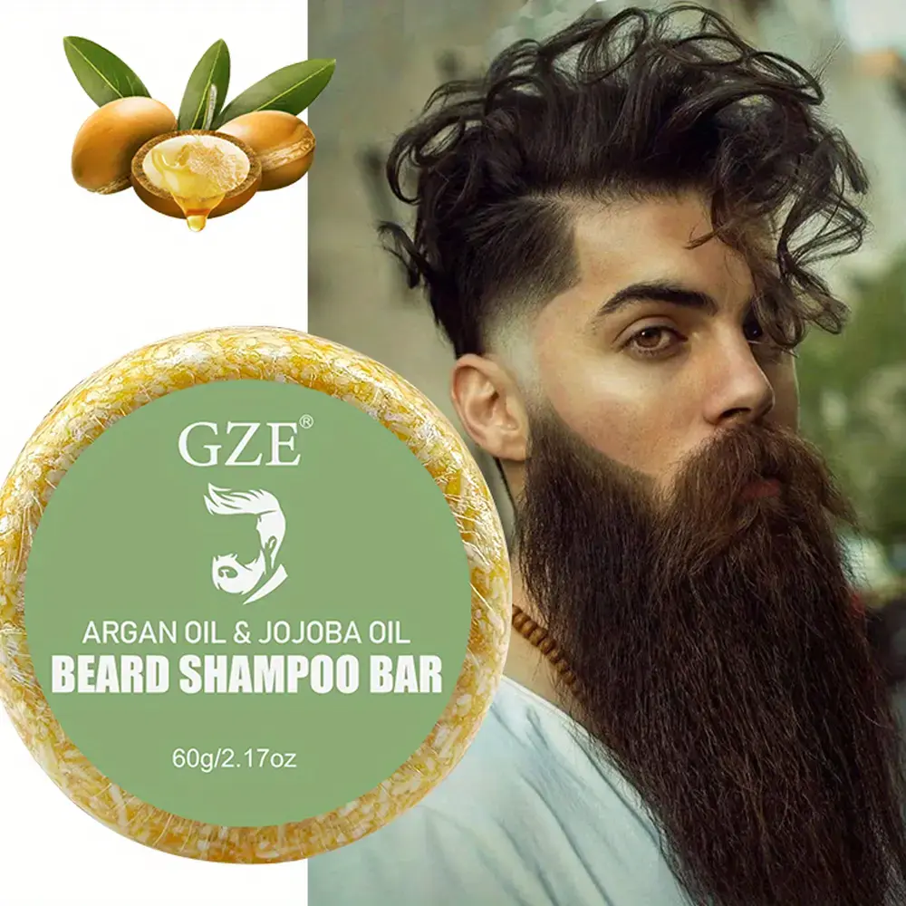 GZE Argan Oil Jojoba Oil Beard Shampoo Bar - Beard Care Cleansing Bar for Men - Moisturizes, Softens and Strengthens Beard Hair
