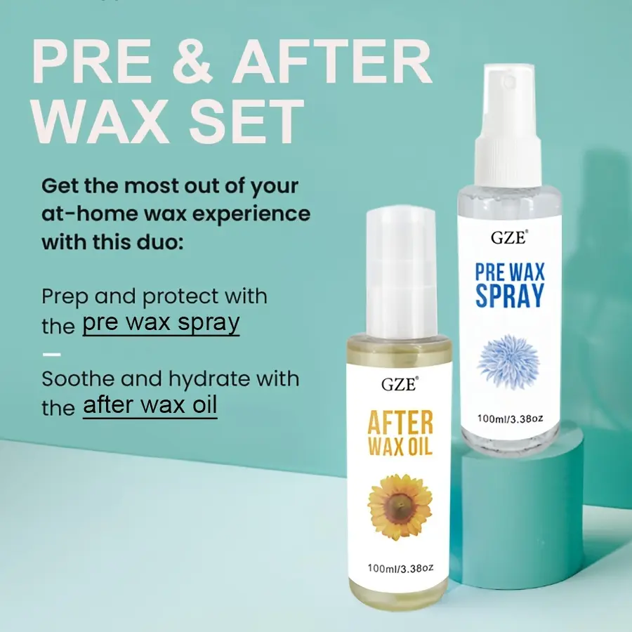 GZE PRE & AFTER WAX SET Clean & Hydrate At Home Waxing Kit Oils – Pre Wax Cleanser Preps & Protects Skin