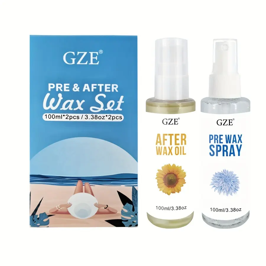 GZE PRE & AFTER WAX SET Clean & Hydrate At Home Waxing Kit Oils – Pre Wax Cleanser Preps & Protects Skin