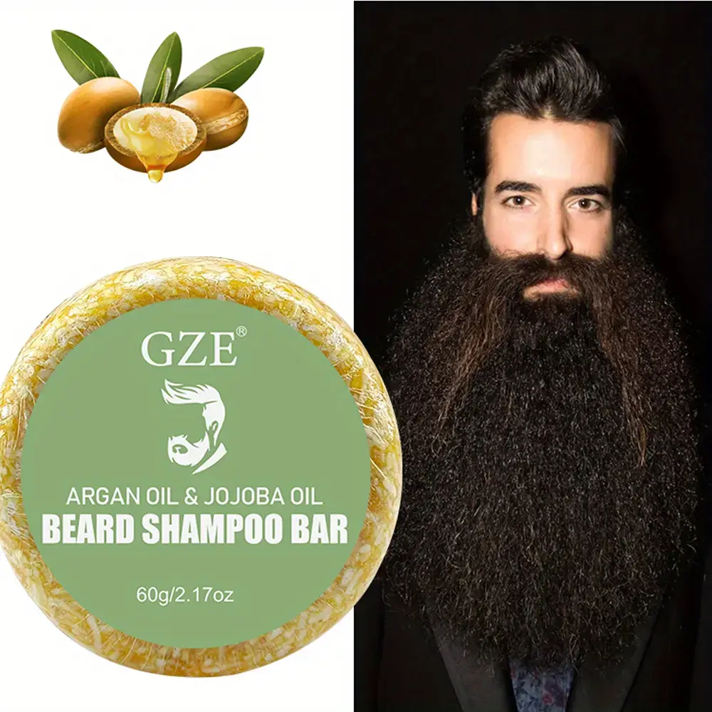 GZE Argan Oil Jojoba Oil Beard Shampoo Bar - Beard Care Cleansing Bar for Men - Moisturizes, Softens and Strengthens Beard Hair