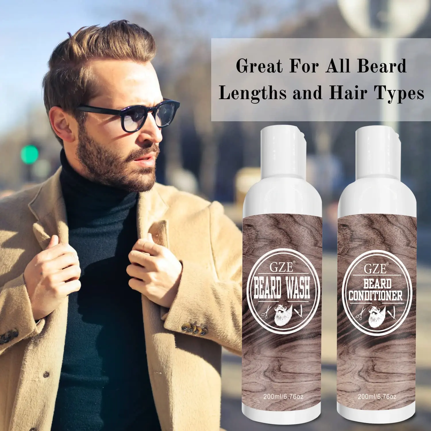 GZE Beard Shampoo & Conditioner - Beard Wash Natural Beard Care with Tea Tree Oil, Argan Oil & Vitamin E for Softness, Strength