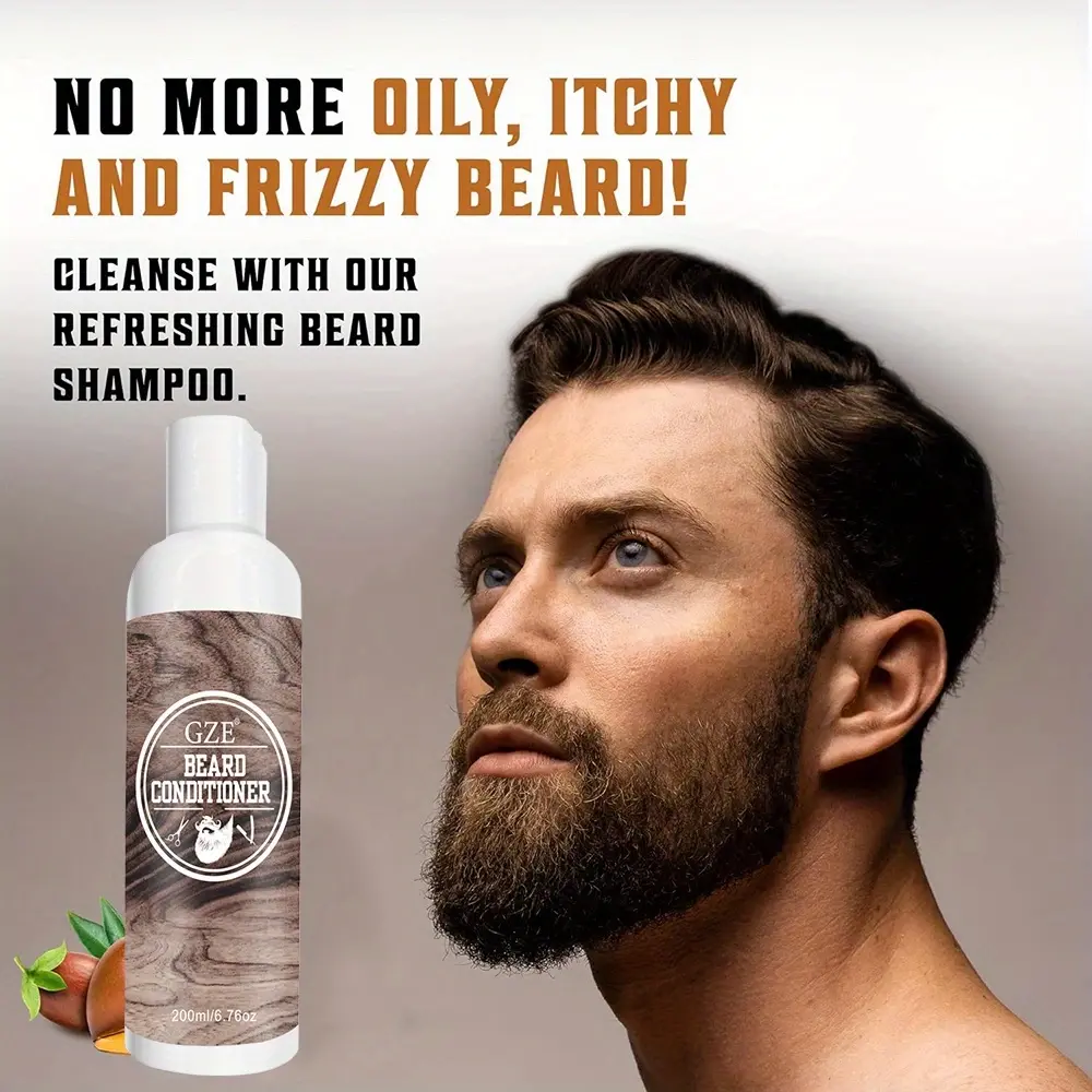 GZE Beard Shampoo & Conditioner - Beard Wash Natural Beard Care with Tea Tree Oil, Argan Oil & Vitamin E for Softness, Strength
