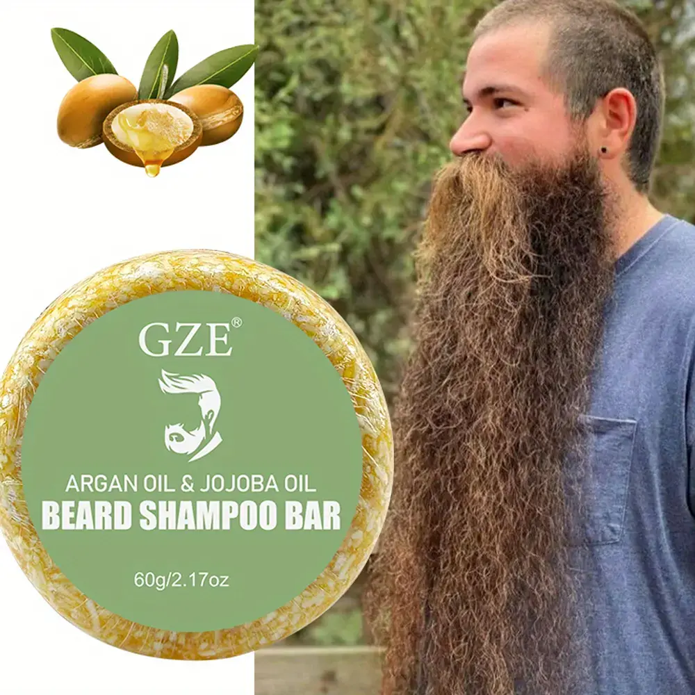 GZE Argan Oil Jojoba Oil Beard Shampoo Bar - Beard Care Cleansing Bar for Men - Moisturizes, Softens and Strengthens Beard Hair