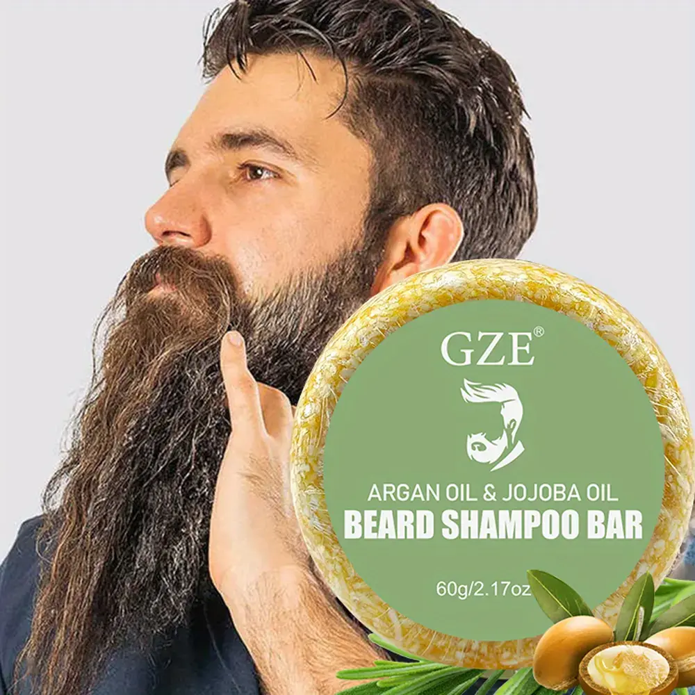 GZE Argan Oil Jojoba Oil Beard Shampoo Bar - Beard Care Cleansing Bar for Men - Moisturizes, Softens and Strengthens Beard Hair