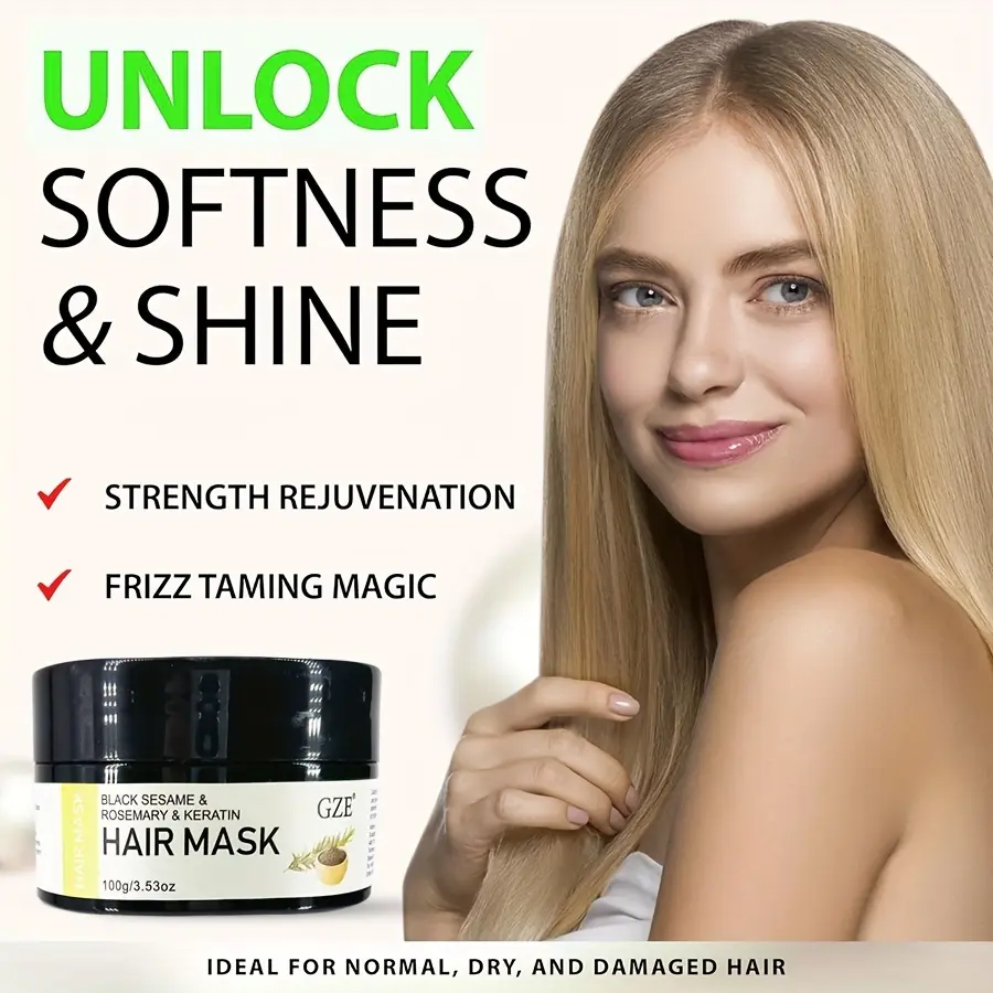 GZE Black Sesame & Rosemary & Keratin Hair Mask, for Dry or Damaged Hair, Moisturizing Strengthening Thickens Hair Masque