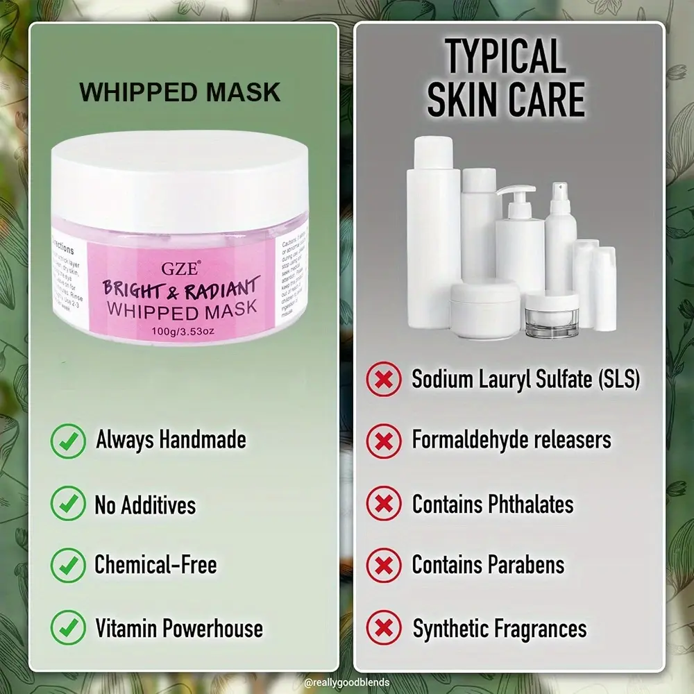 GZE Bright & Radiant Whipped Facial Mask - Hydrating and Renewing Face Treatment with Vitamin C, Hyaluronic Acid, Glowing Skin