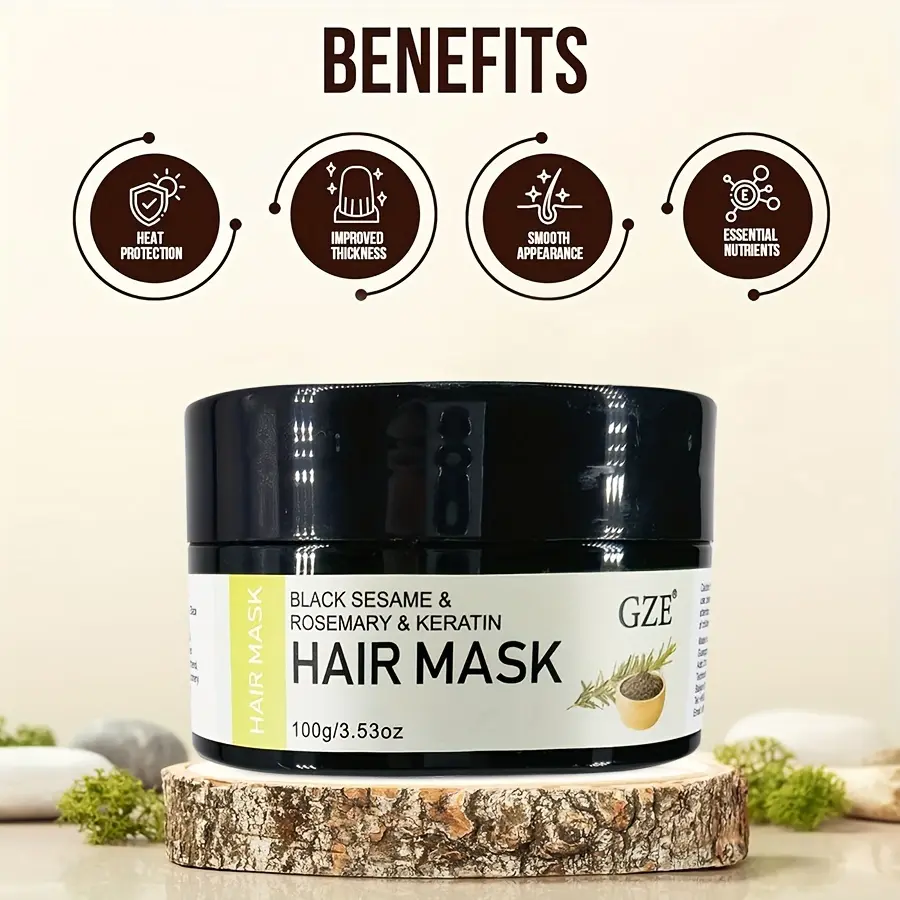 GZE Black Sesame & Rosemary & Keratin Hair Mask, for Dry or Damaged Hair, Moisturizing Strengthening Thickens Hair Masque